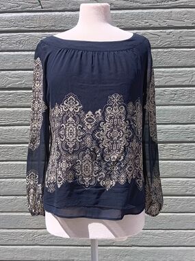 Ann Taylor Black Printed Long-Sleeve Women's Blouse